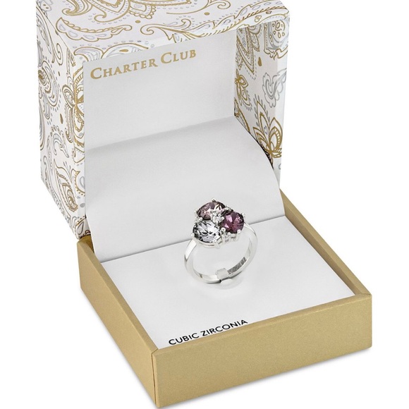 Silver-tone crystal cluster ring - Picture 2 of 3